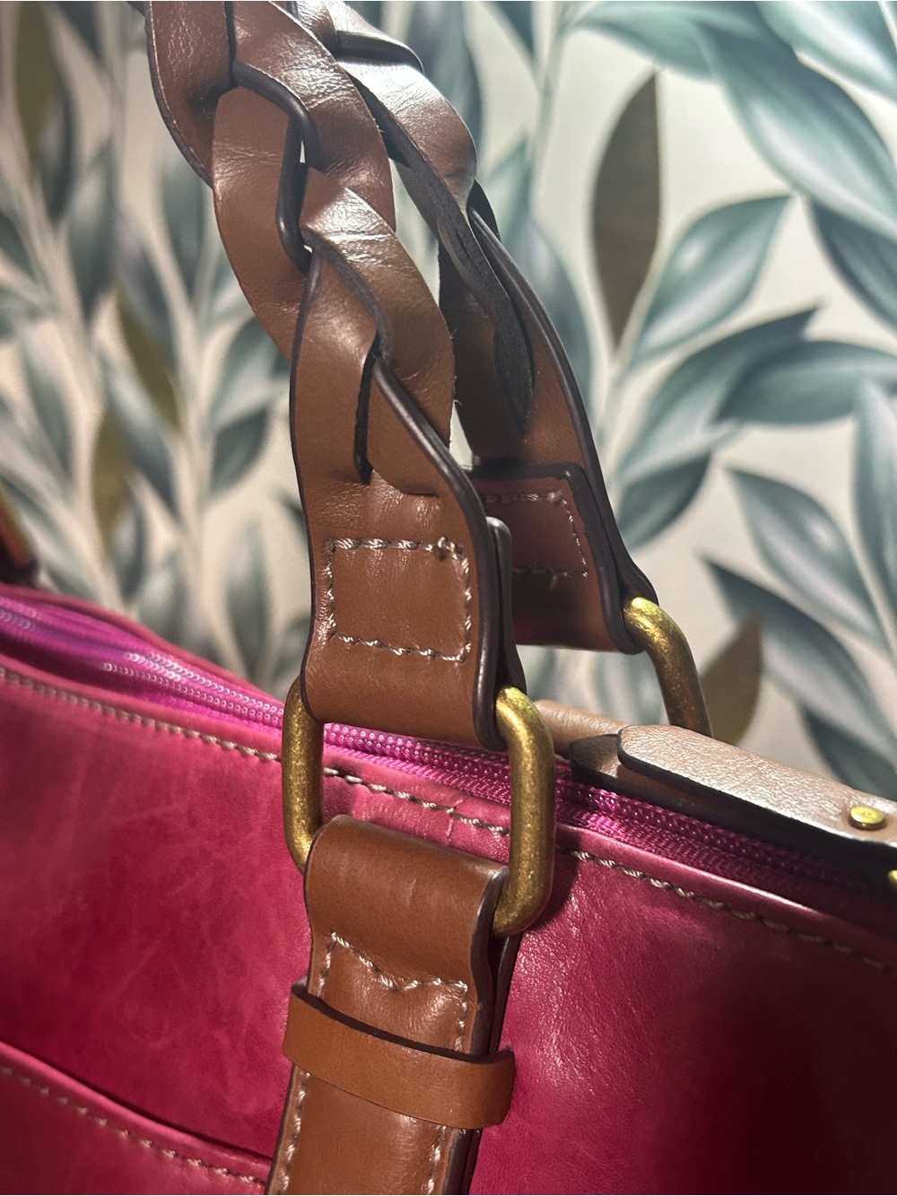 Tignanello Magenta Leather Shoulder Bag - Picture 6 of 10